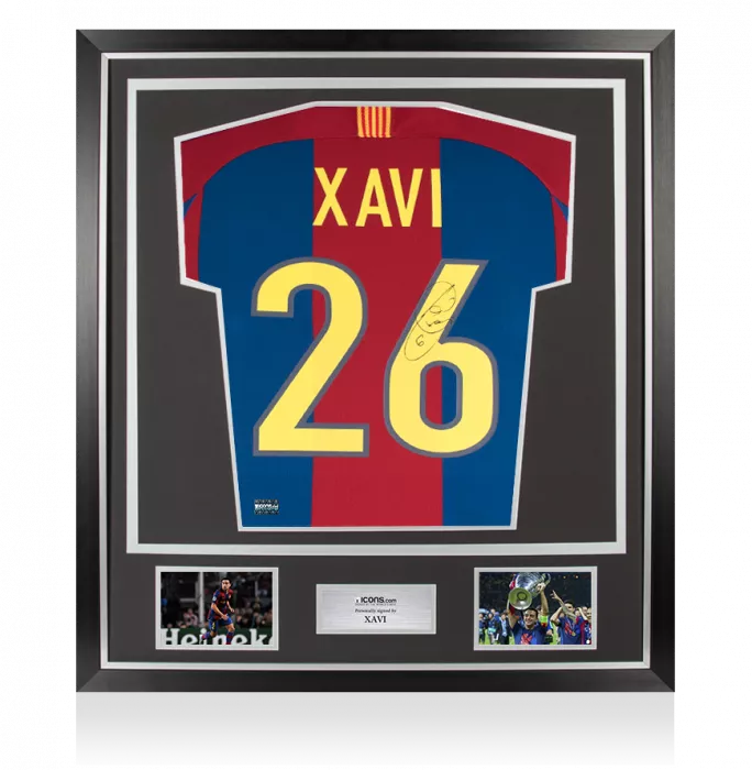 icons Xavi Back Signed FC Barcelona 1998 Home Shirt In Classic Frame