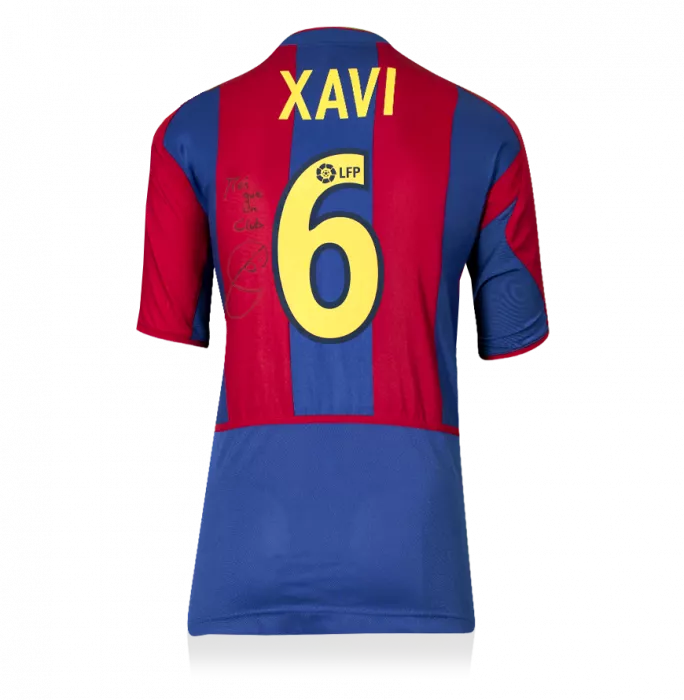 Icons Xavi Back Signed FC Barcelona 2002-03 Home Shirt - "Mes Que Un Club" Inscription In Hero Frame: Option 1