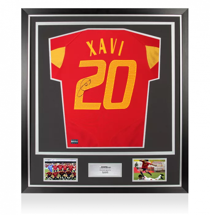 icons Xavi Back Signed Spain 2004-06 Home Shirt In Classic Frame