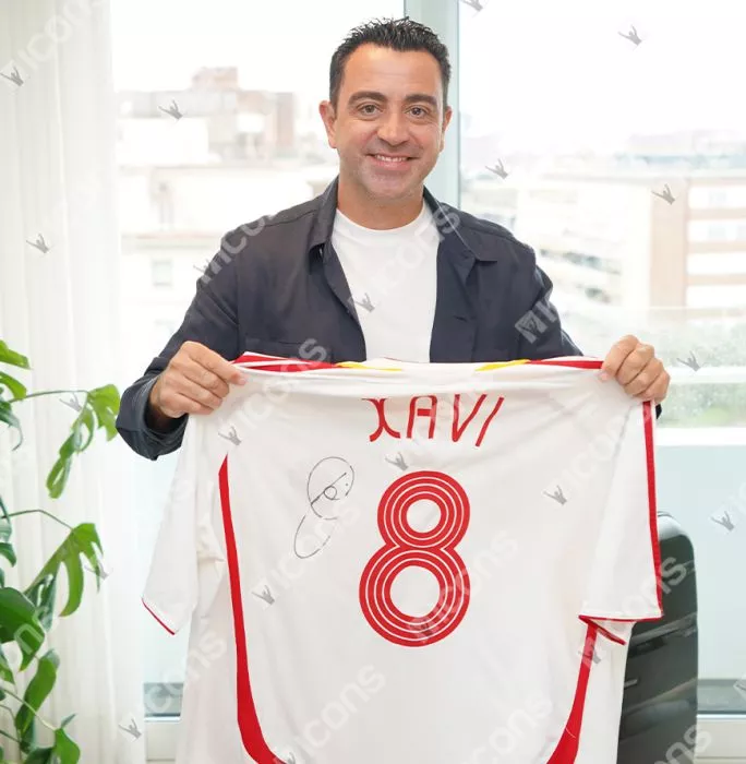 Icons Xavi Back Signed Spain 2006 Away Shirt In Hero Frame: Option 1