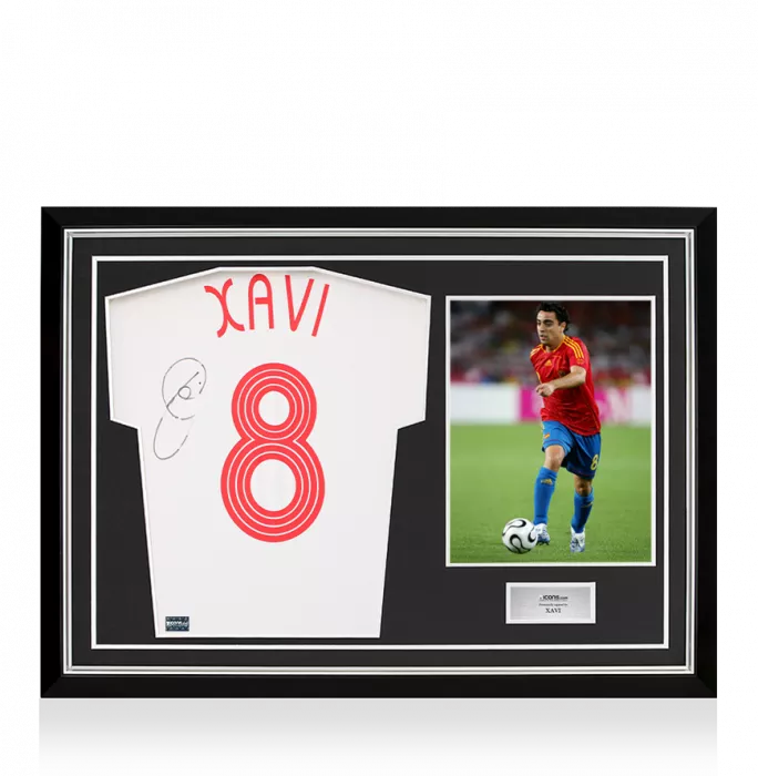 icons Xavi Back Signed Spain 2006 Away Shirt In Hero Frame: Option 1