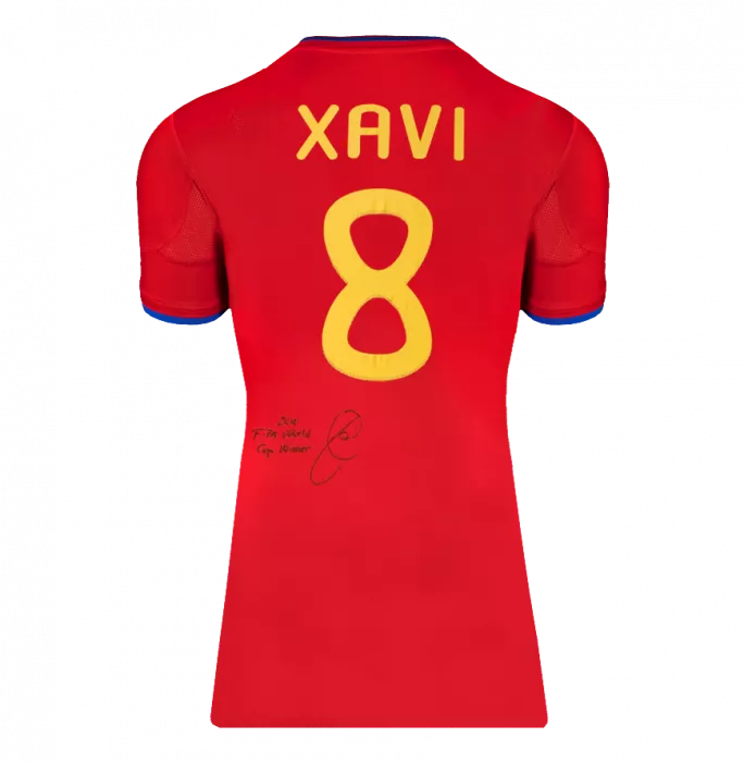 Icons Xavi Back Signed Spain 2010 Home Shirt - "2010 FIFA World Cup Winner" Inscription In Hero Frame: Option 1