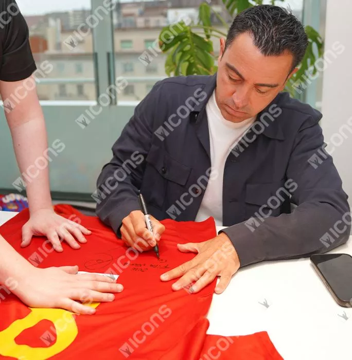 Icons Xavi Back Signed Spain 2010 Home Shirt - "2010 FIFA World Cup Winner" Inscription In Classic Frame
