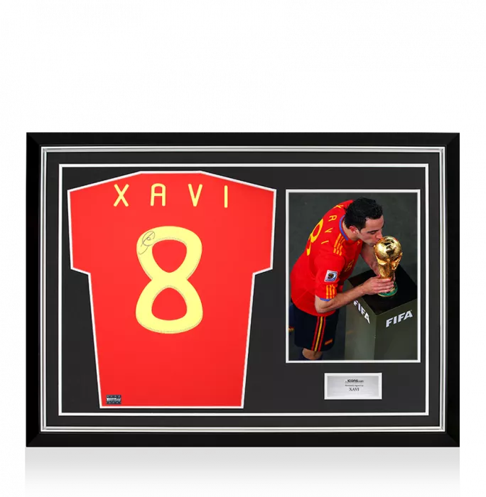 icons Xavi Back Signed Spain 2010 Home Shirt In Hero Frame: Option 1