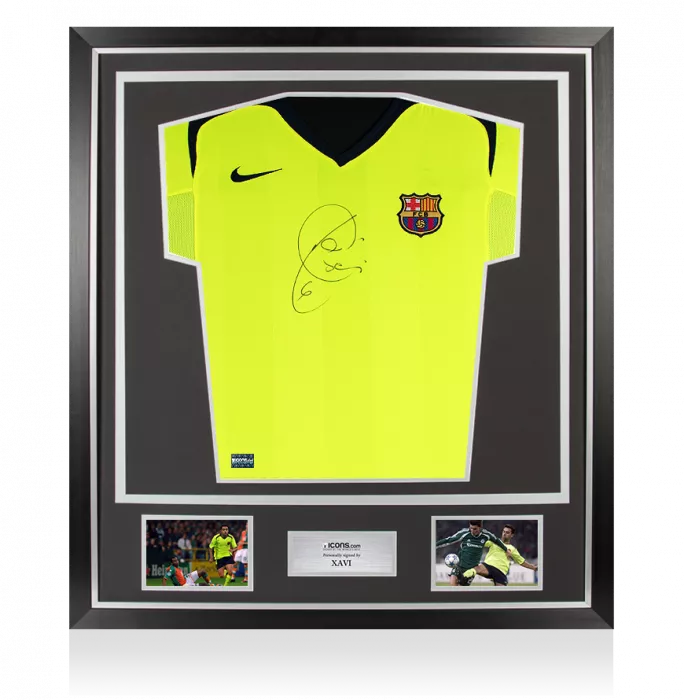 Icons Xavi Front Signed FC Barcelona 2005-06 Away Shirt In Classic Frame