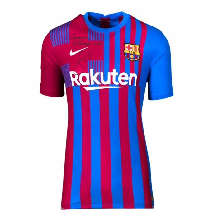 Icons Xavi Front Signed FC Barcelona 2021-22 Home Shirt - "Campions D'Europa X4" Inscription In Hero Frame: Option 1