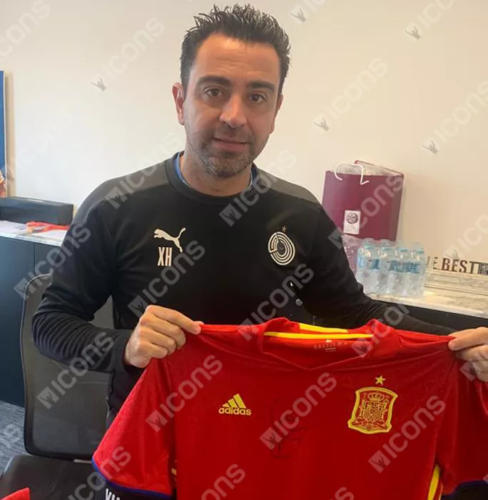 Icons Xavi Front Signed Spain 2016-17 Home Shirt In Classic Frame