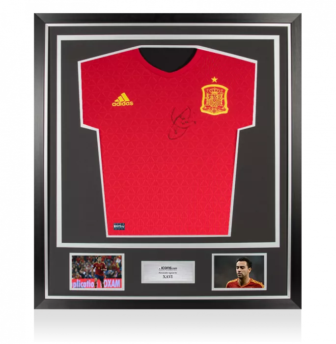 icons Xavi Front Signed Spain 2016-17 Home Shirt In Classic Frame