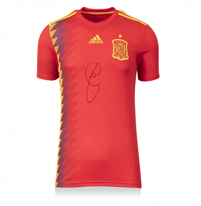 Icons Xavi Front Signed Spain 2018-19 Home Shirt In Classic Frame