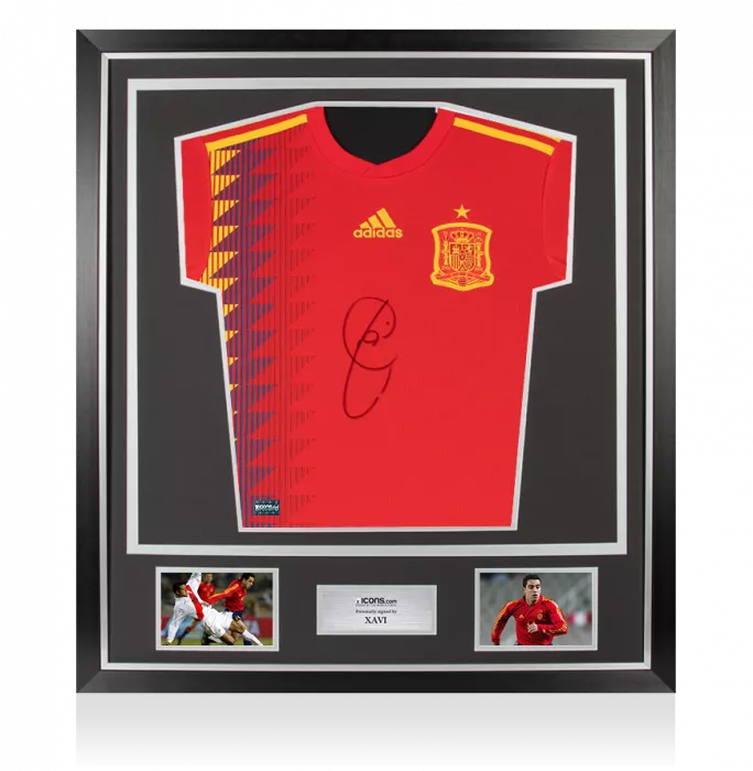 icons Xavi Front Signed Spain 2018-19 Home Shirt In Classic Frame