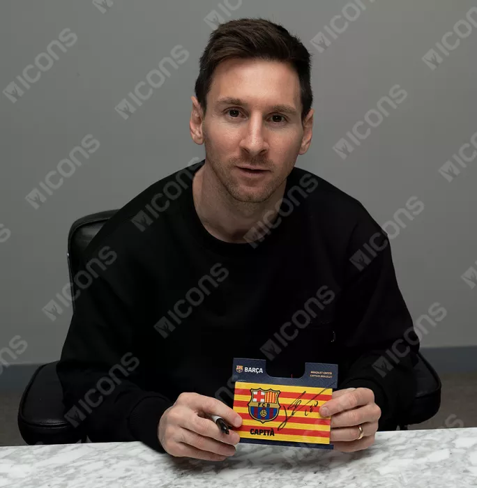 Icons Xavi & Lionel Messi Official FC Barcelona Signed And Framed Branded Captain's Armband