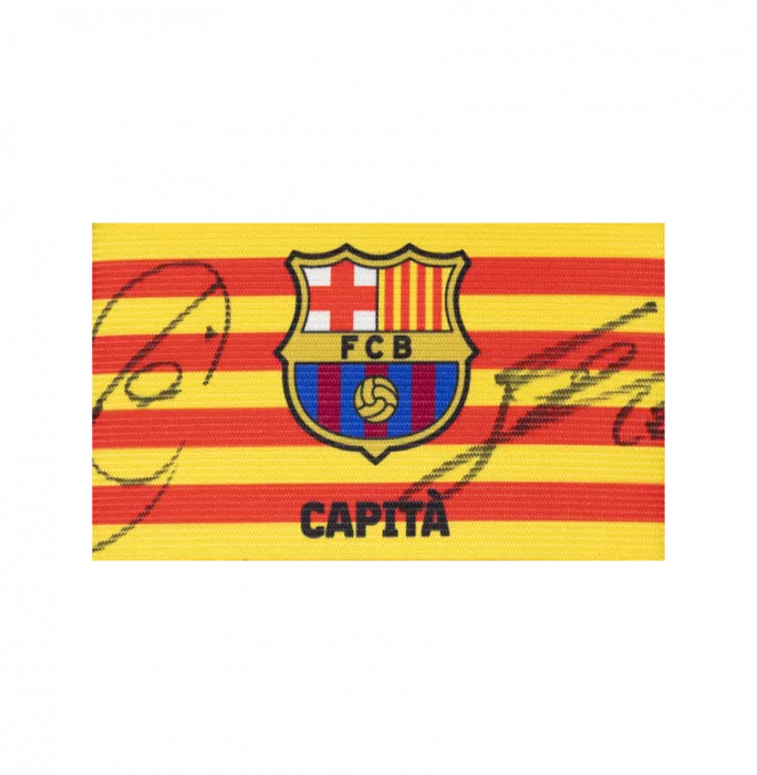 Icons Xavi & Lionel Messi Official FC Barcelona Signed And Framed Branded Captain's Armband
