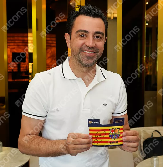 Icons Xavi & Lionel Messi Official FC Barcelona Signed And Framed Branded Captain's Armband