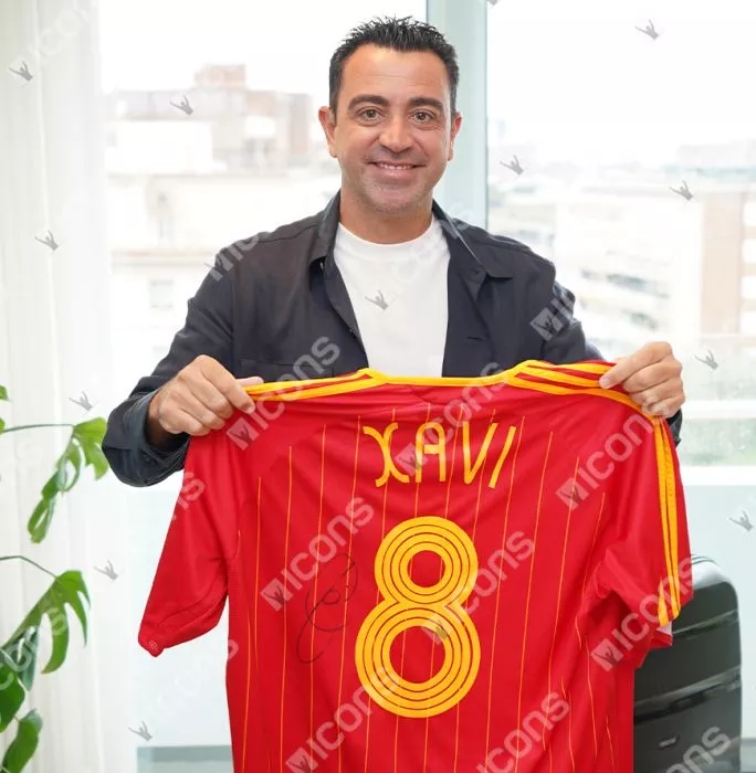 Icons Xavi Official 2006 FIFA World Cup™ Back Signed And Hero Framed Spain 2006 Home Shirt