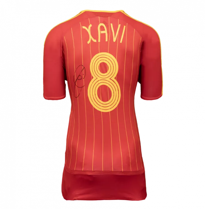 Icons Xavi Official 2006 FIFA World Cup™ Back Signed And Framed Spain 2006 Home Shirt
