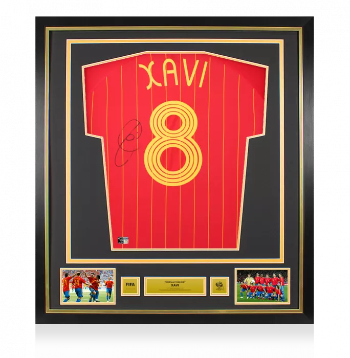 icons Xavi Official 2006 FIFA World Cup™ Back Signed and Framed Spain 2006 Home Shirt