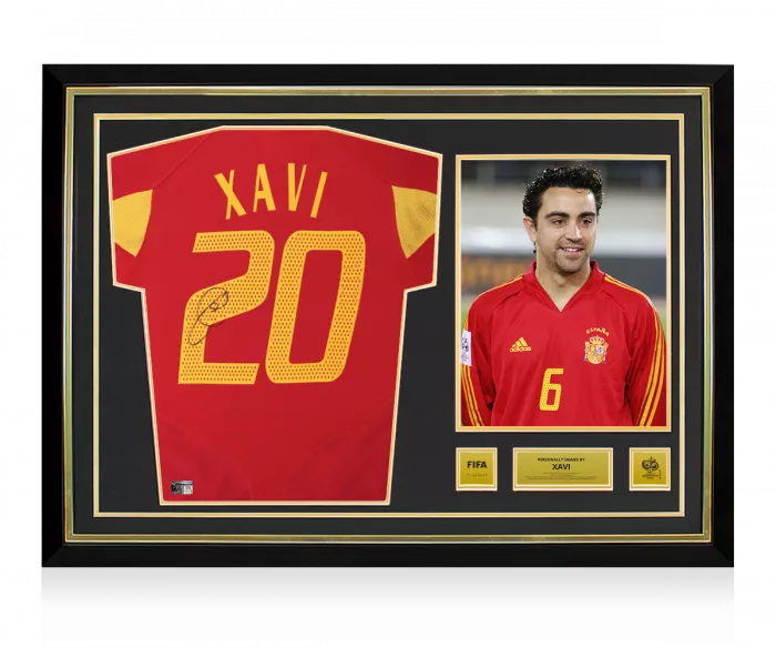 icons Xavi Official 2006 FIFA World Cup™ Back Signed and Hero Framed Spain 2004-06 Home Shirt