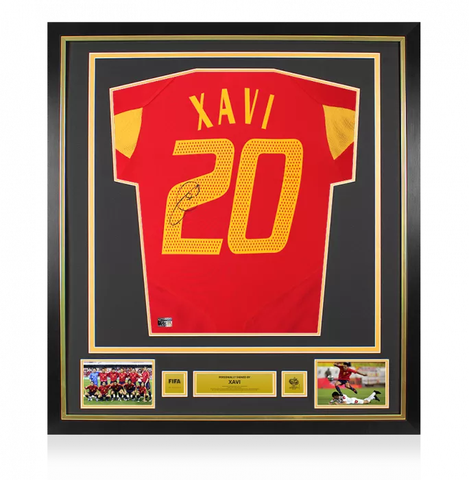 icons Xavi Official 2006 FIFA World Cup™ Back Signed and Framed Spain 2004-06 Home Shirt