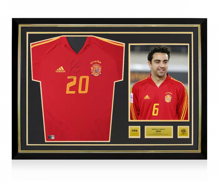 icons Xavi Official 2006 FIFA World Cup™ Front Signed and Hero Framed Spain 2004-06 Home Shirt