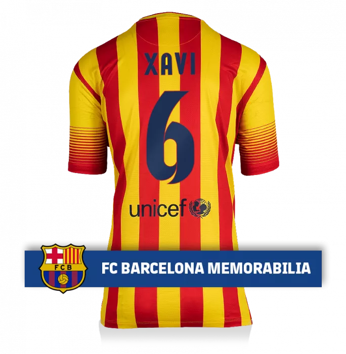 Icons Xavi Official FC Barcelona Back Signed 2013-14 Away Shirt