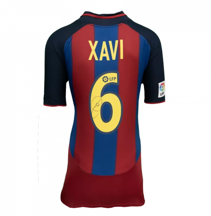 Icons Xavi Official FC Barcelona Back Signed And Framed 2003-04 Home Shirt