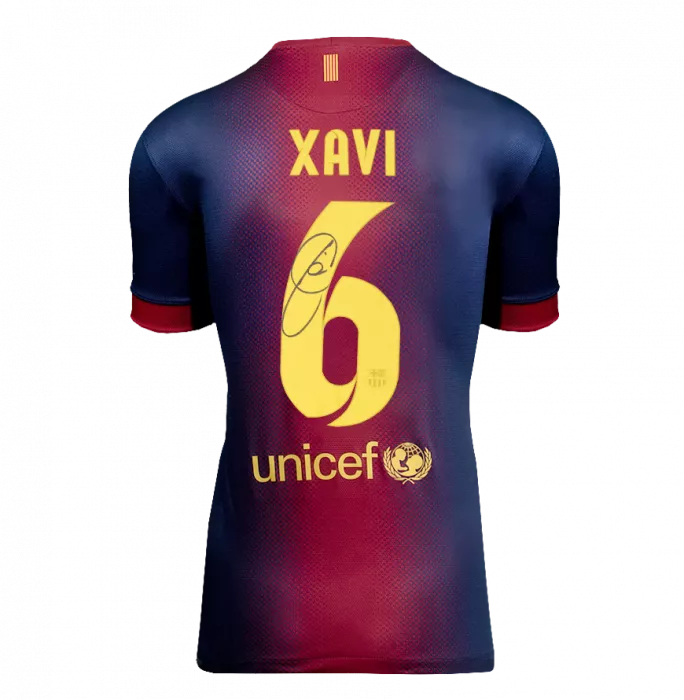 Icons Xavi Official FC Barcelona Back Signed And Framed 2012-13 Home Shirt
