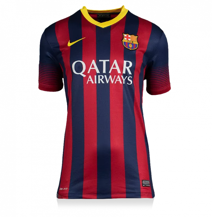 Icons Xavi Official FC Barcelona Back Signed And Framed 2013-14 Home Shirt