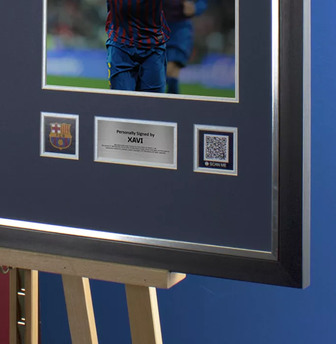 Icons Xavi Official FC Barcelona Back Signed And Framed 2011-12 Home Shirt With Fan Style Number