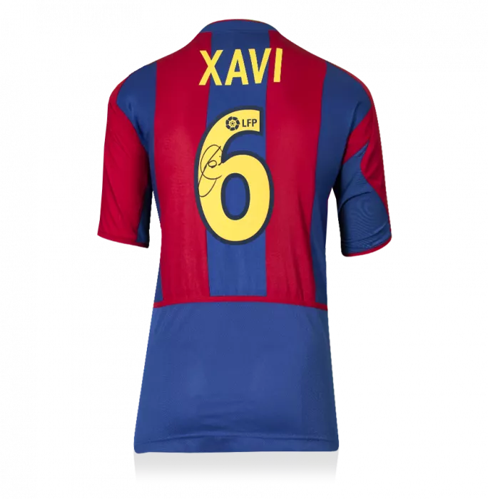 Icons Xavi Official FC Barcelona Back Signed And Framed 2002-03 Home Shirt