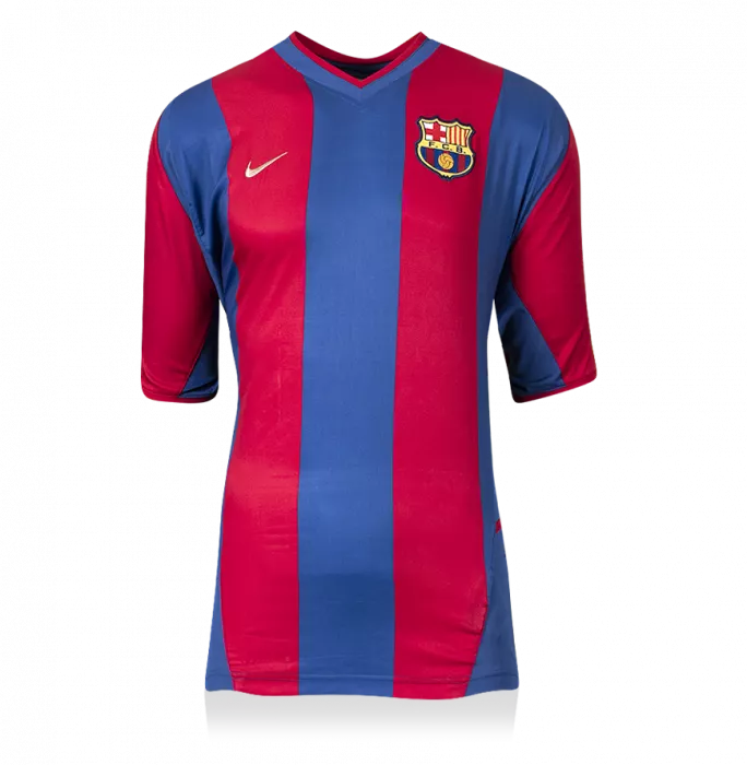Icons Xavi Official FC Barcelona Back Signed And Framed 2002-03 Home Shirt