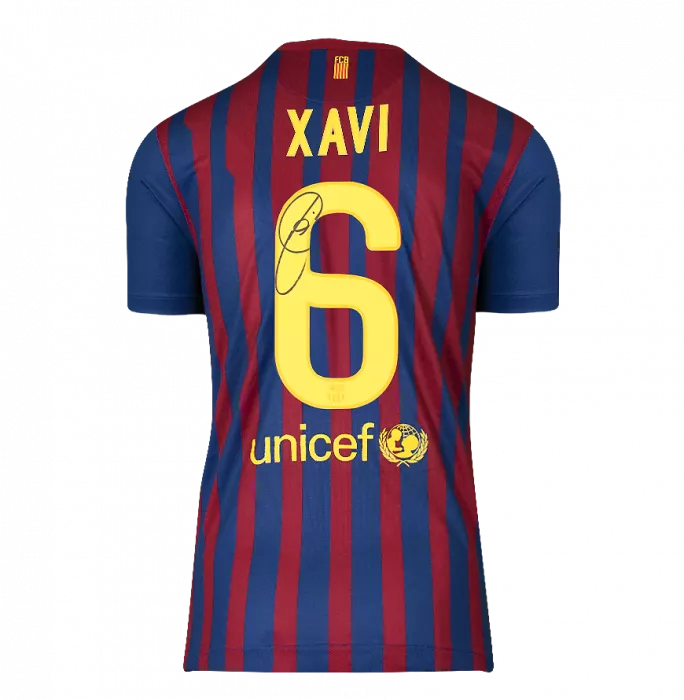 Icons Xavi Official FC Barcelona Back Signed And Framed 2011-12 Home Shirt