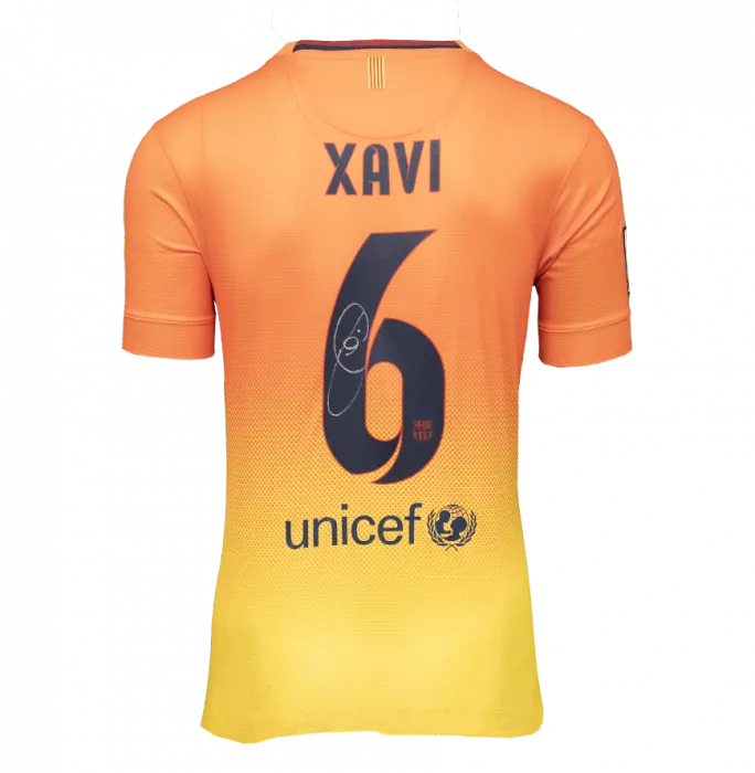 Icons Xavi Official FC Barcelona Back Signed And Framed 2012-13 Away Shirt