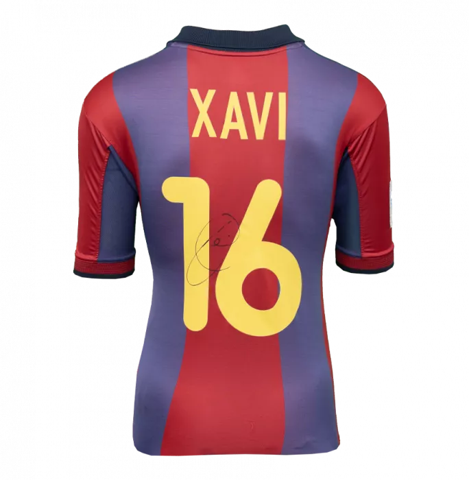 Icons Xavi Official FC Barcelona Back Signed And Framed 2000-01 Home Shirt