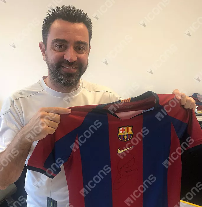 Icons Xavi Official FC Barcelona Front Signed And Framed 1998 Home Shirt