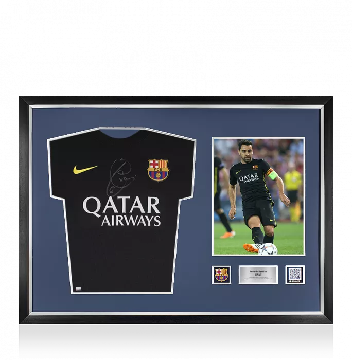 icons Xavi Official FC Barcelona Front Signed and Framed 2013-14 Third Shirt