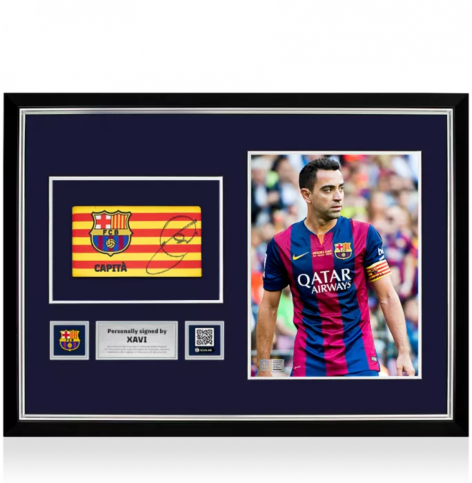 icons Xavi Official FC Barcelona Signed and Framed Branded Captain's Armband