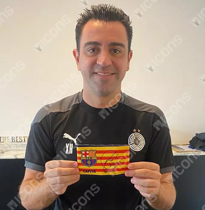 Icons Xavi Official FC Barcelona Signed And Framed Captain's Armband