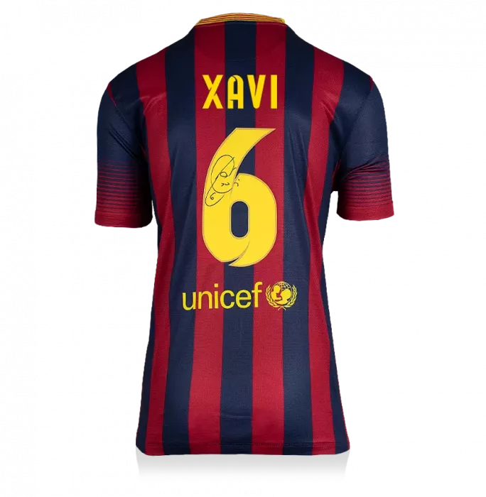 Icons Xavi Official UEFA Champions League Back Signed And Framed FC Barcelona 2013-14 Home Shirt