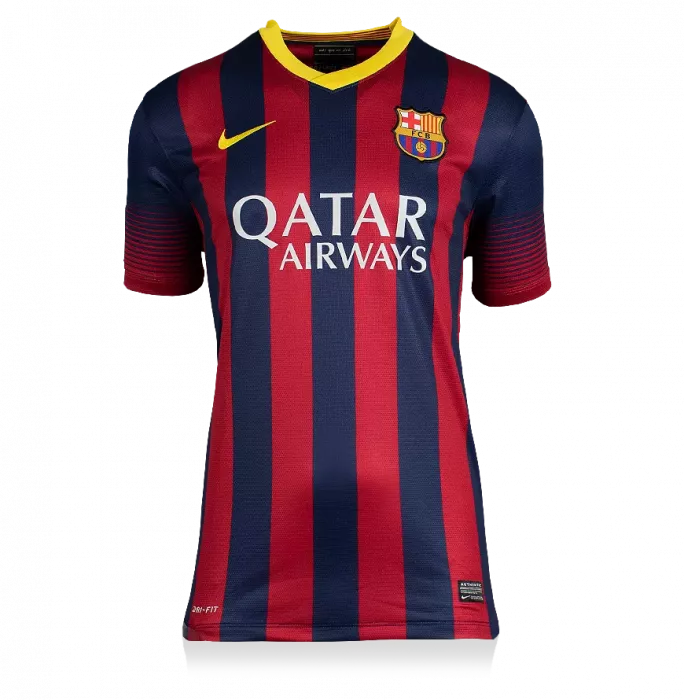 Icons Xavi Official UEFA Champions League Back Signed And Framed FC Barcelona 2013-14 Home Shirt