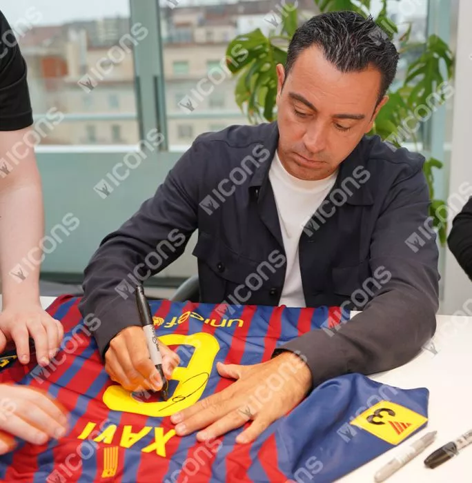 Icons Xavi Official UEFA Champions League Back Signed And Framed FC Barcelona 2011-12 Home Shirt