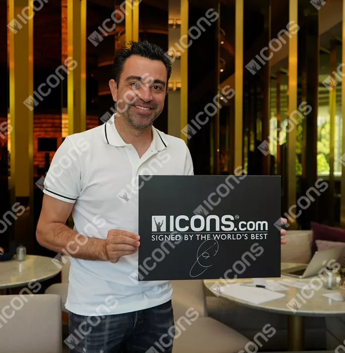 Icons Xavi Official UEFA Champions League Back Signed And Framed FC Barcelona 2021-22 Home Shirt With Fan Style Number