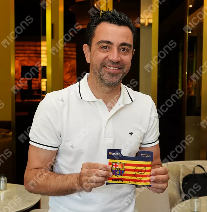 Icons Xavi Signed And Framed FC Barcelona Branded Captain's Armband