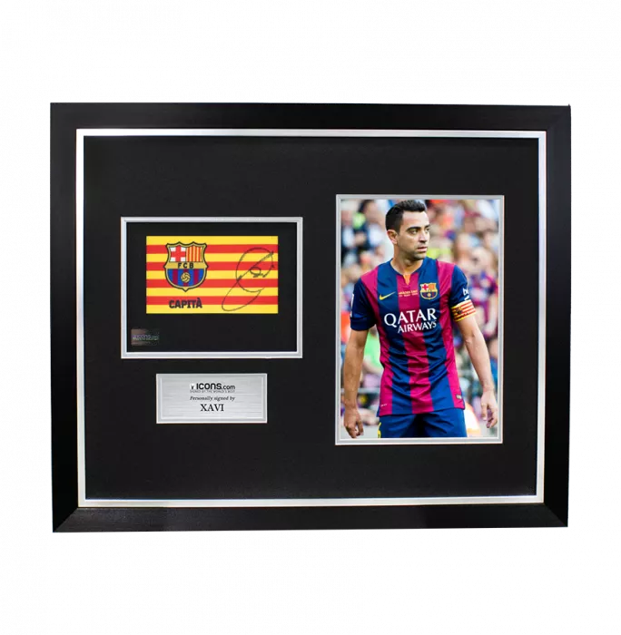 icons Xavi Signed and Framed FC Barcelona Branded Captain's Armband