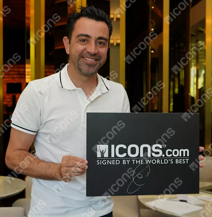 Icons Xavi Signed FC Barcelona Photo In Black Wooden Frame: Four-Time UEFA Champions League Winner