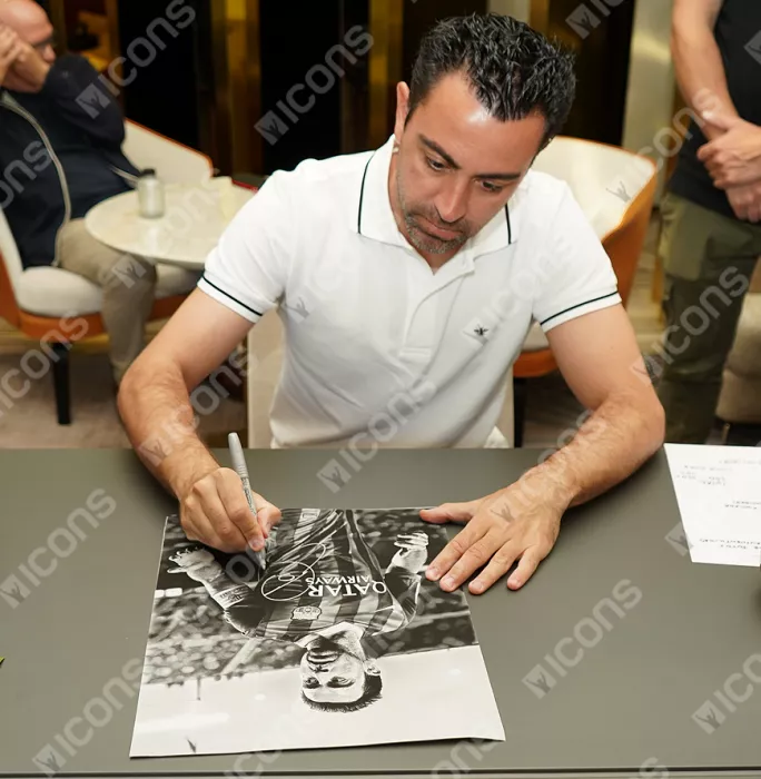 Icons Xavi Signed FC Barcelona Tribute Artwork In Black Wooden Frame: Blaugrana Legend