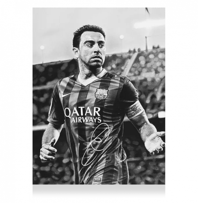 Icons Xavi Signed FC Barcelona Tribute Artwork In Black Wooden Frame: Blaugrana Legend