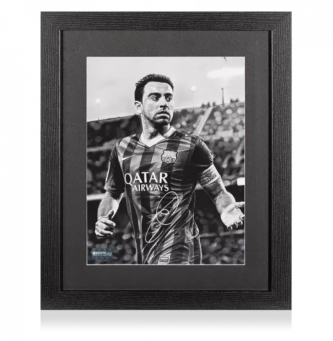icons Xavi Signed FC Barcelona Tribute Artwork In Black Wooden Frame: Blaugrana Legend
