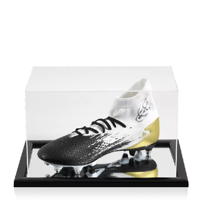 icons Xavi Signed White Black & Gold Adidas Predator Boot In Acrylic Case
