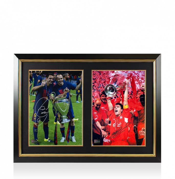 icons Xavi & Steven Gerrard Signed Photos In Dual Photo Frame