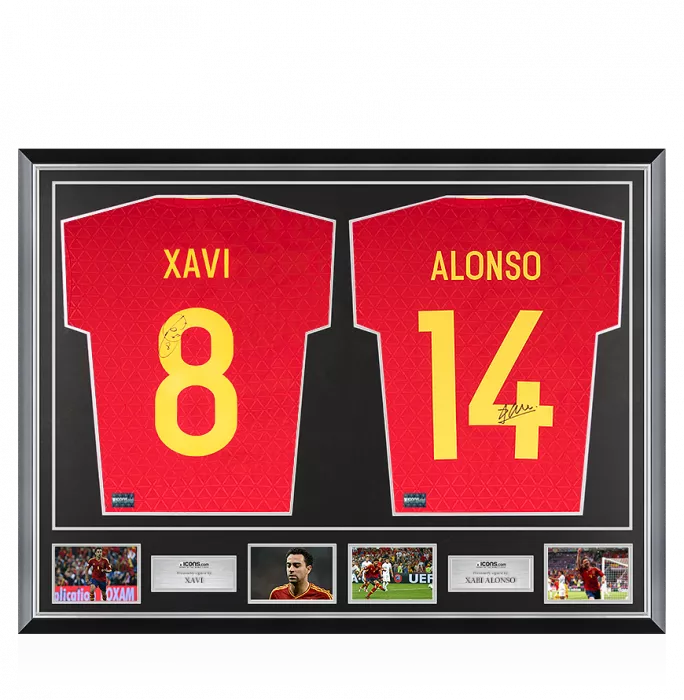 Icons Xavi & Xabi Alonso Signed Spain Shirts In Classic Dual Frame